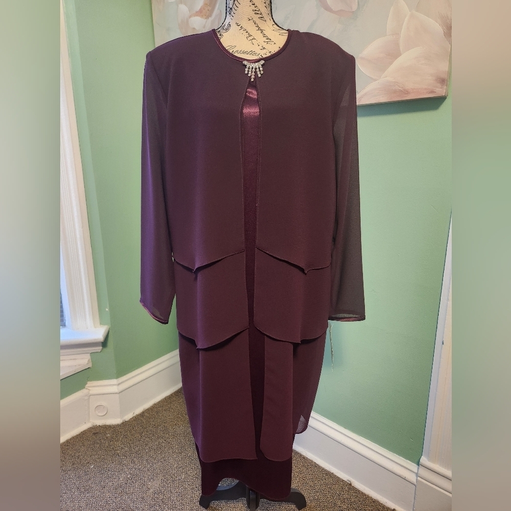 After Dark Plum Purple Formal Satin Sheer Dress Gown NWT Size 18